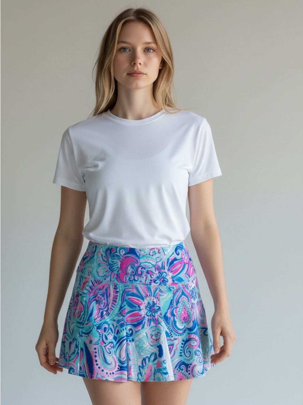 Lilly Pulitzer Pink & Blue Paisley Flared Skirt